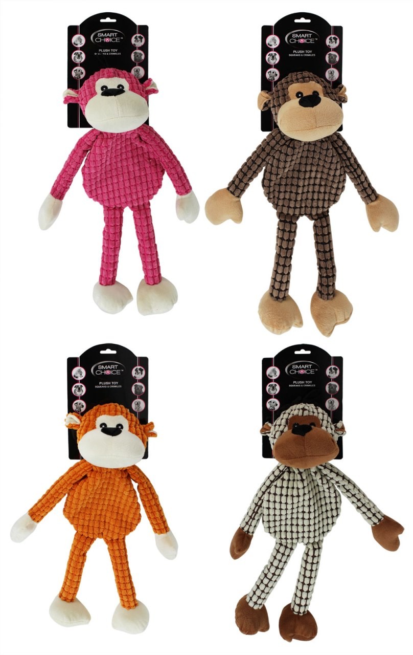Smart Choice Squeaking Plush Monkey Toy Choice of 4 Colours - sold separately