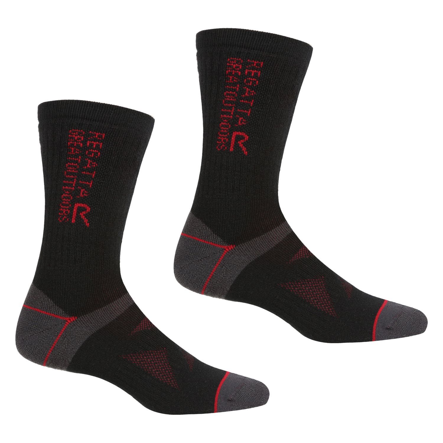Regatta 2 Pair Wool Hiker Socks (Black/Dark Red)
