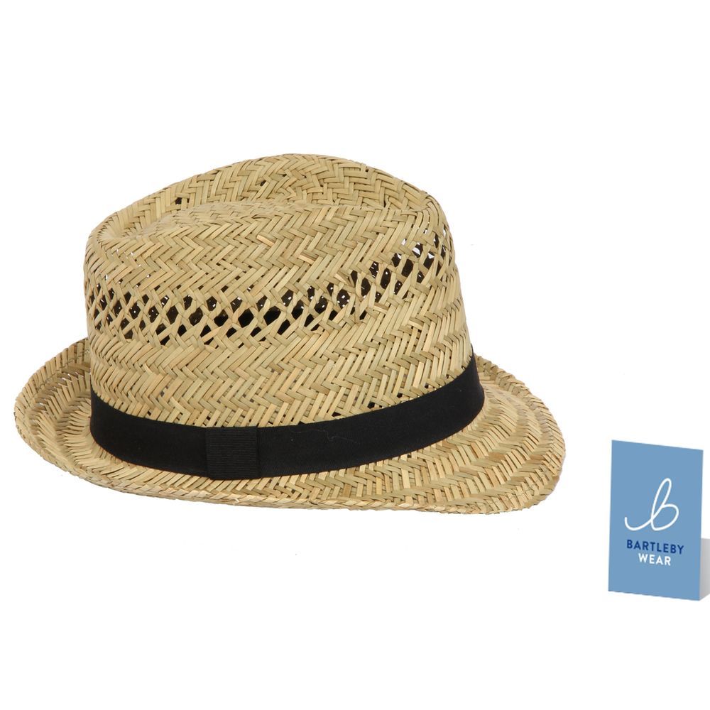 Unisex Straw Trilby Hat With Black Band